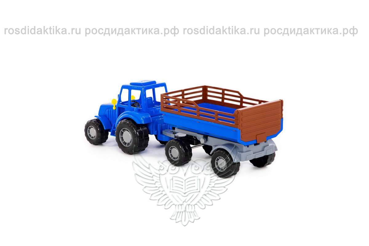 Трактор "Мастер" (синий) с прицепом №2 (в сеточке)