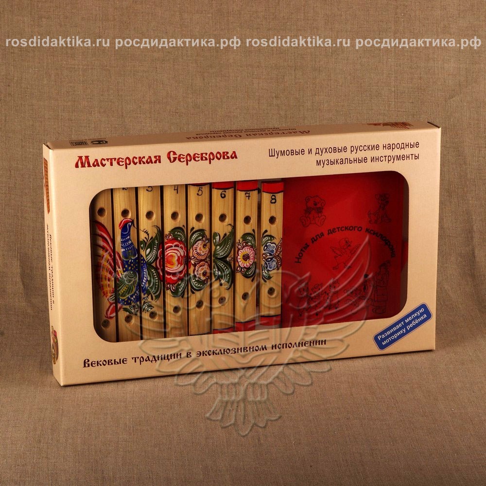 Ксилофон с художественной росписью диатонический Ля мажор (8 пластин на низком резонаторе, ель)