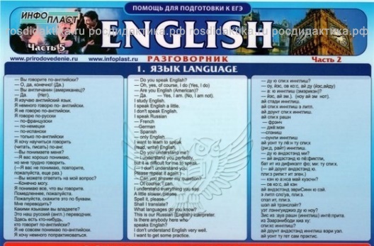 Таблица раздаточная "Английский язык – Часть 5 "Разговорник", А4, лам.