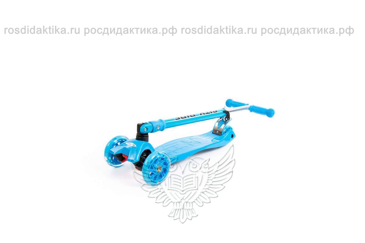 Детский самокат со складной ручкой (голубой) (в коробке)