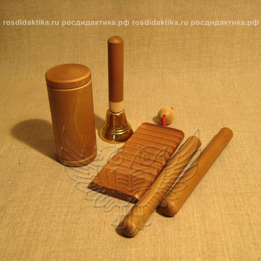 Комплект шумовых музыкальных инструментов тонированный без росписи "Колокольчик" (2 категория)