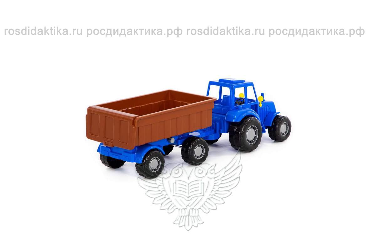 Трактор "Мастер" (синий) с прицепом №1 (в сеточке)