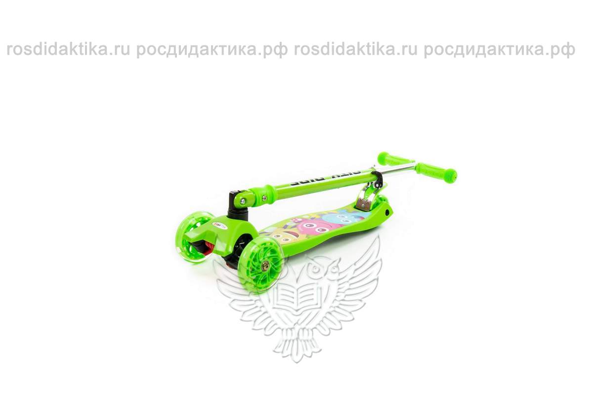 Детский самокат со складной ручкой (с наклейкой V1) (зелёный) (в коробке)