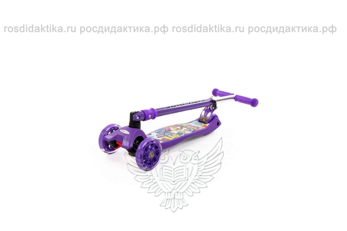 Детский самокат со складной ручкой (с наклейкой V1) (фиолетовый) (в коробке)