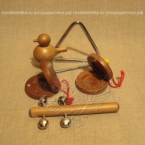 Комплект шумовых музыкальных инструментов тонированный без росписи "Бубенцы" (2 категория)