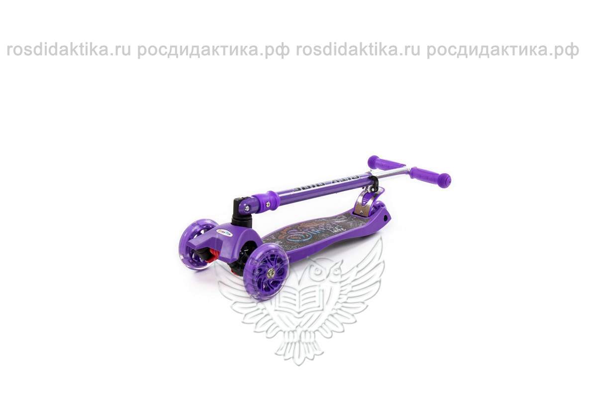 Детский самокат со складной ручкой (с наклейкой V2) (фиолетовый) (в коробке)