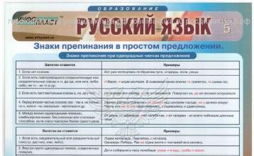 Таблица раздаточная "Русский язык", ч. 5, А4, лам.