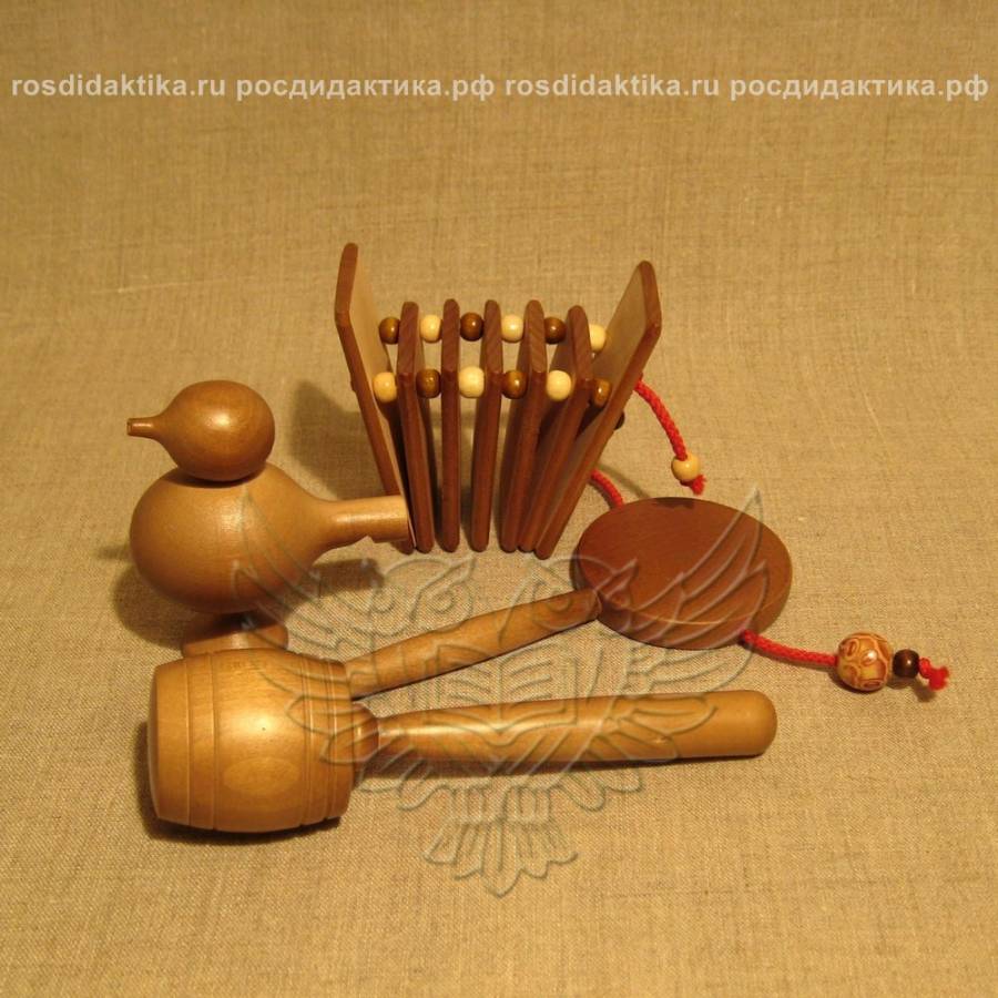 Комплект шумовых музыкальных инструментов тонированный без росписи "Каруселька" (2 категория)