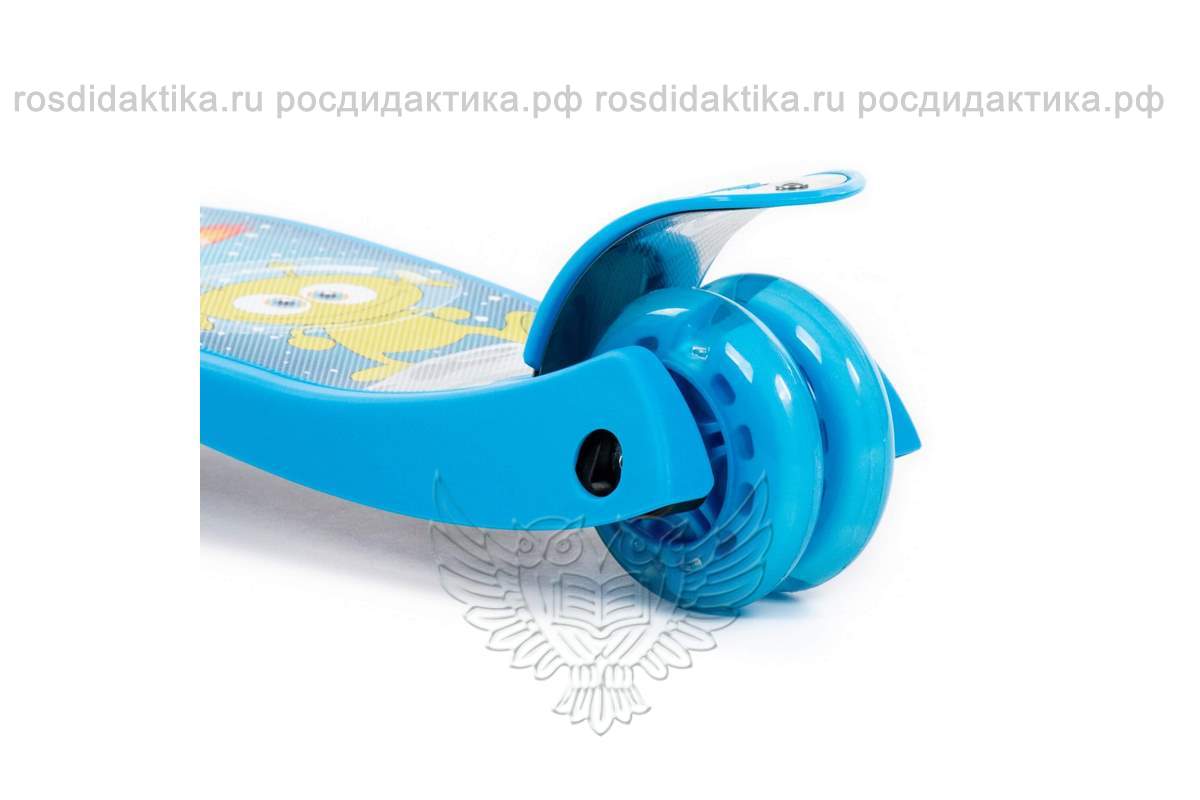 Детский самокат со складной ручкой (с наклейкой V1) (голубой) (в коробке)