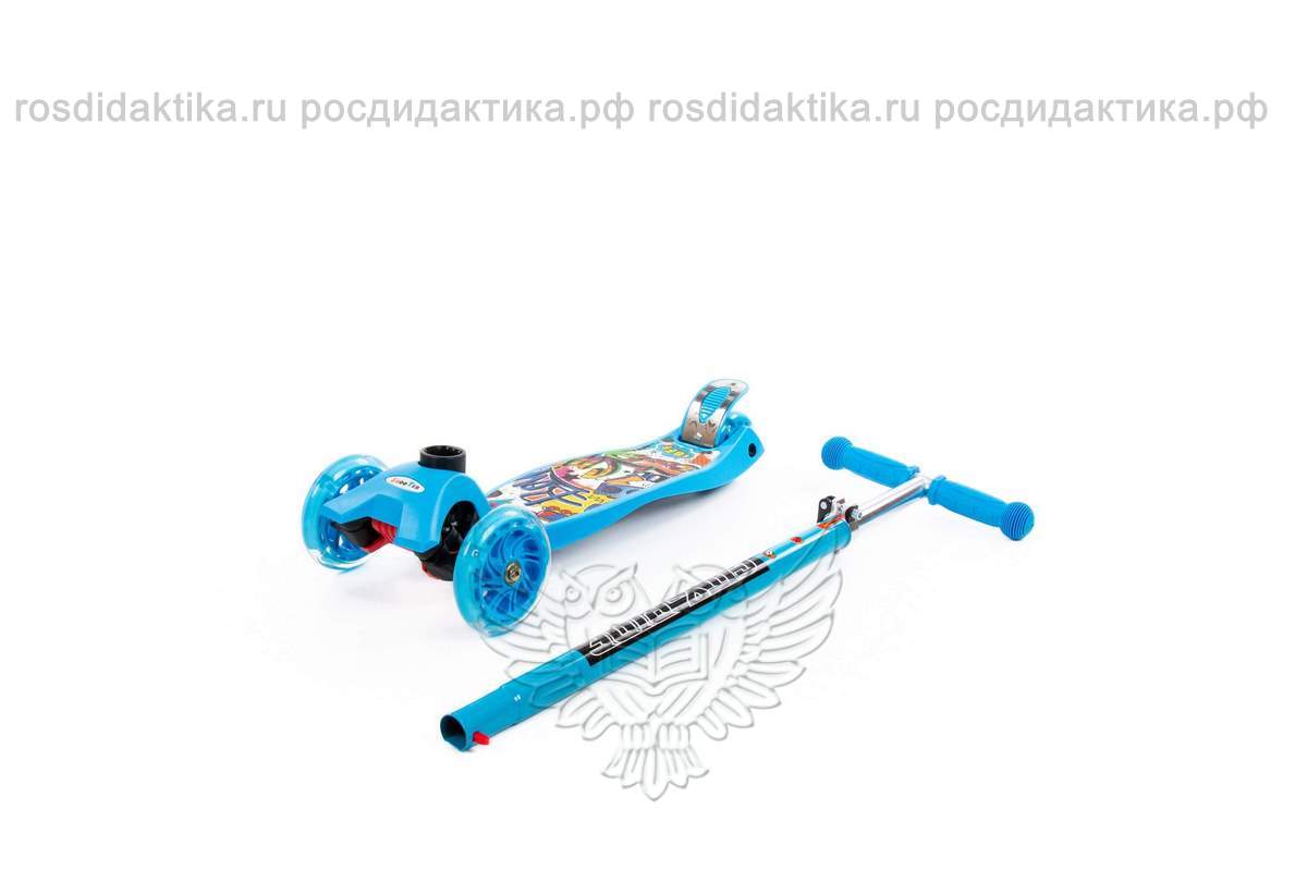 Детский самокат (с наклейкой V2) (голубой) (в коробке)