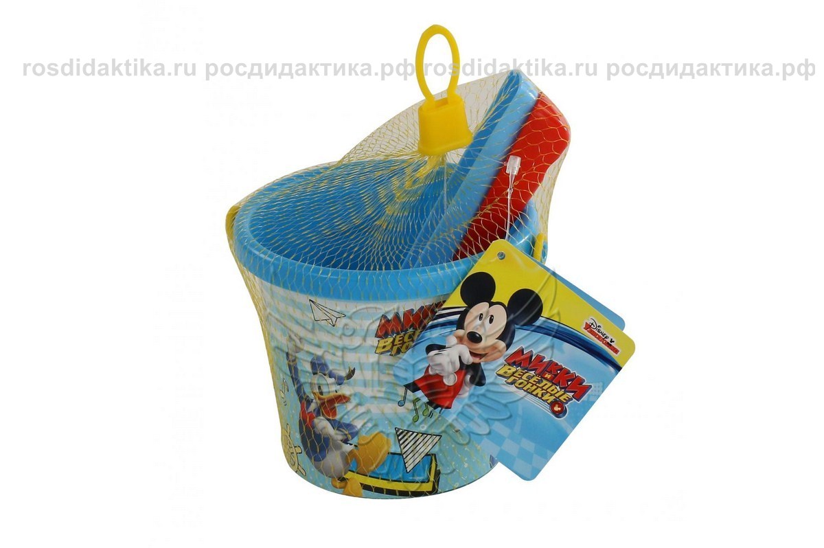 Набор Disney «Микки и Весёлые гонки» №1: ведро малое с наклейкой, совок №2, грабельки №2