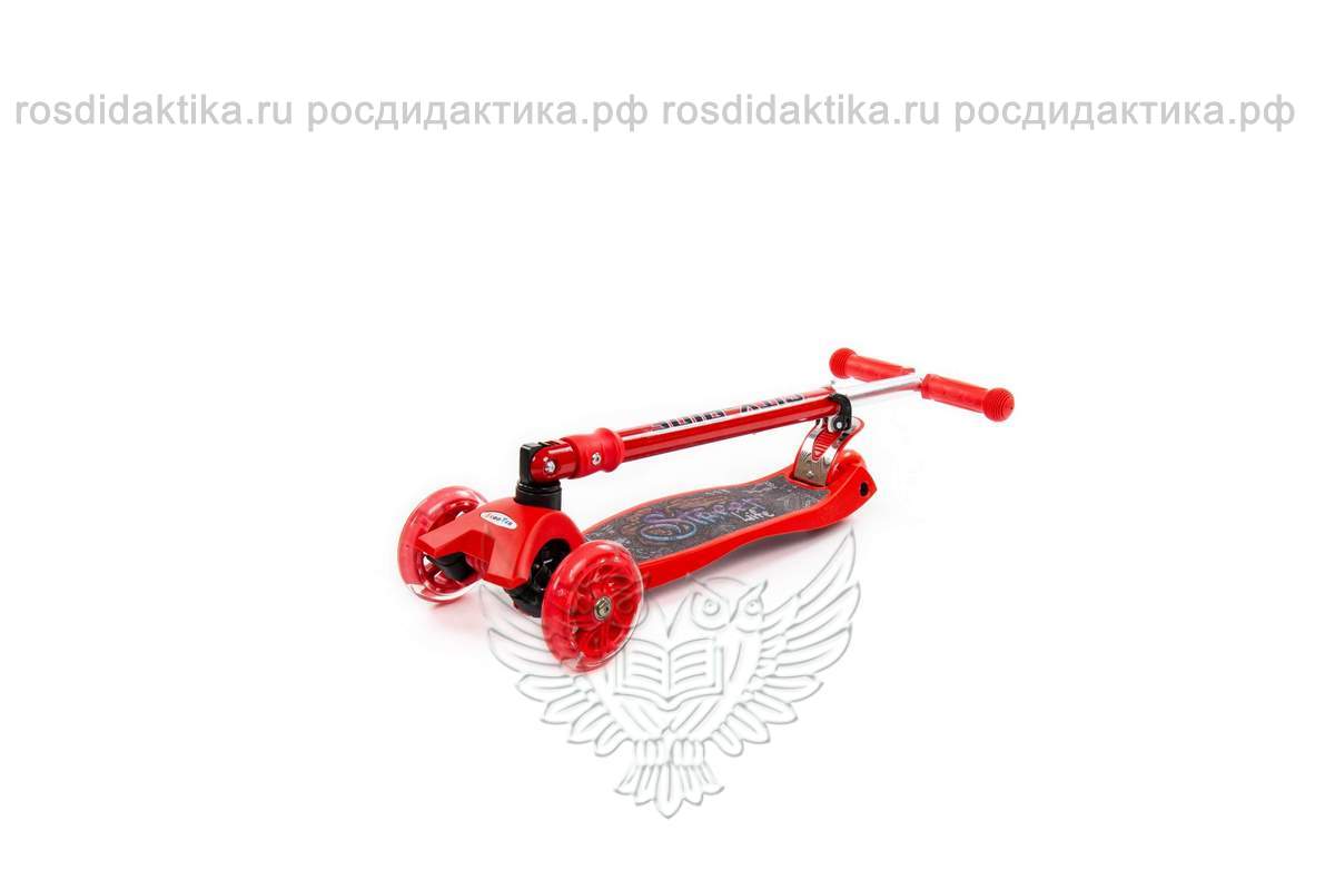 Детский самокат со складной ручкой (с наклейкой V2) (красный) (в коробке)