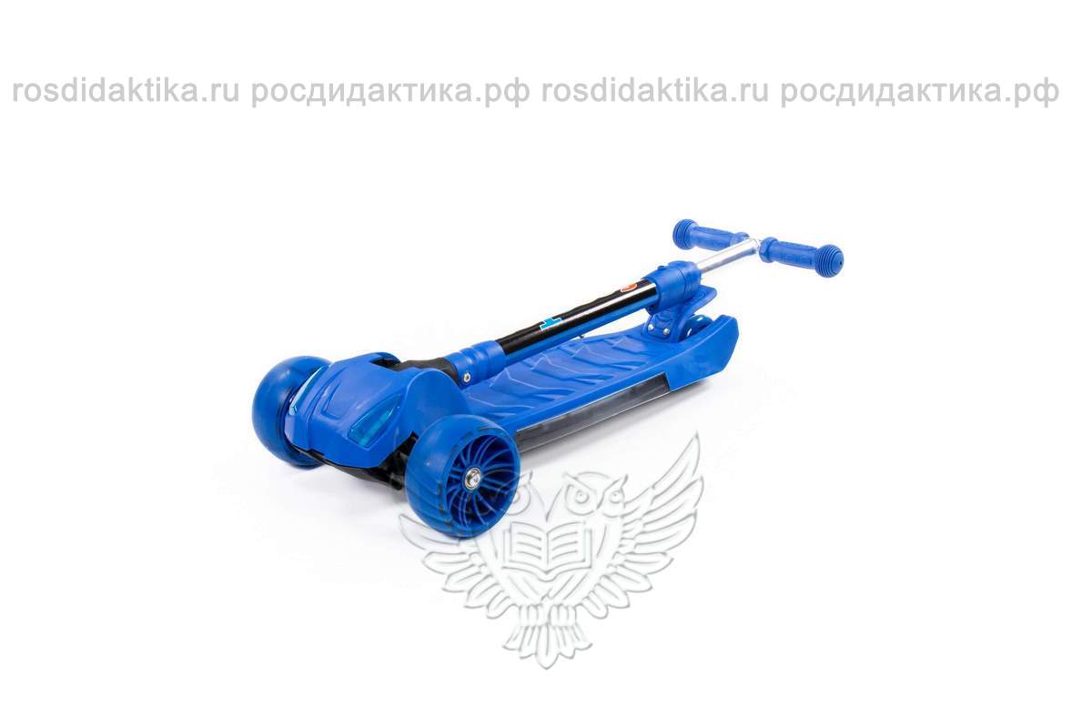 Детский самокат со складной ручкой (синий) (в коробке)