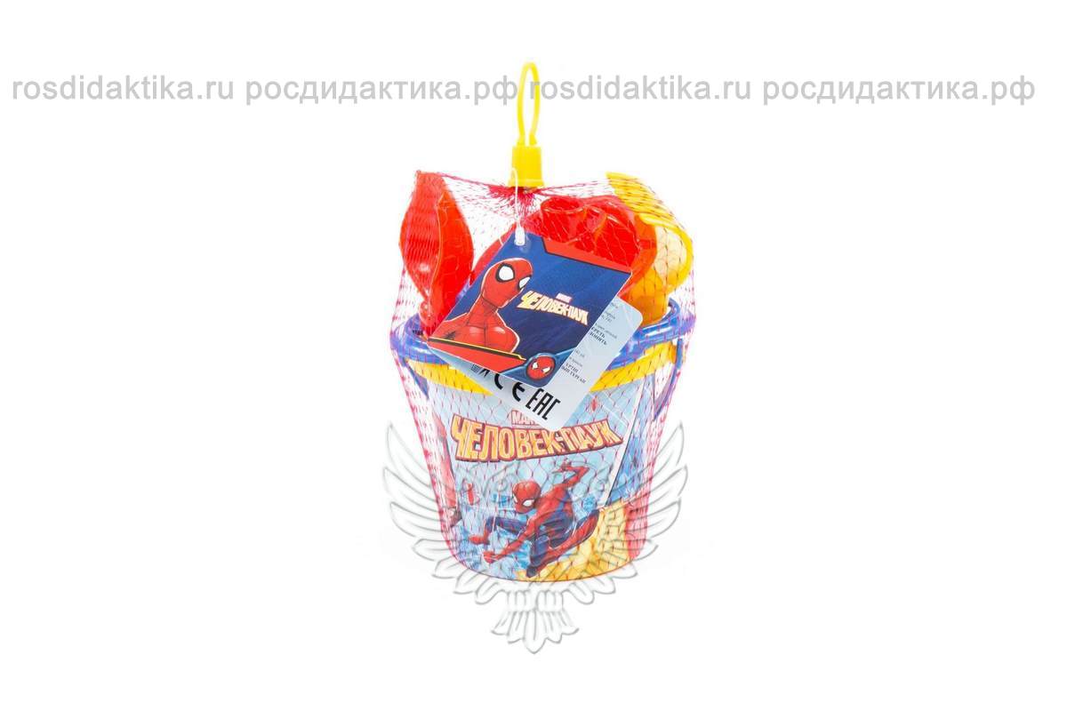 Набор Marvel «Человек-Паук» №3: ведро малое с наклейкой, ситечко-цветок, совок №2, грабельки №2, кораблик "Юнга"