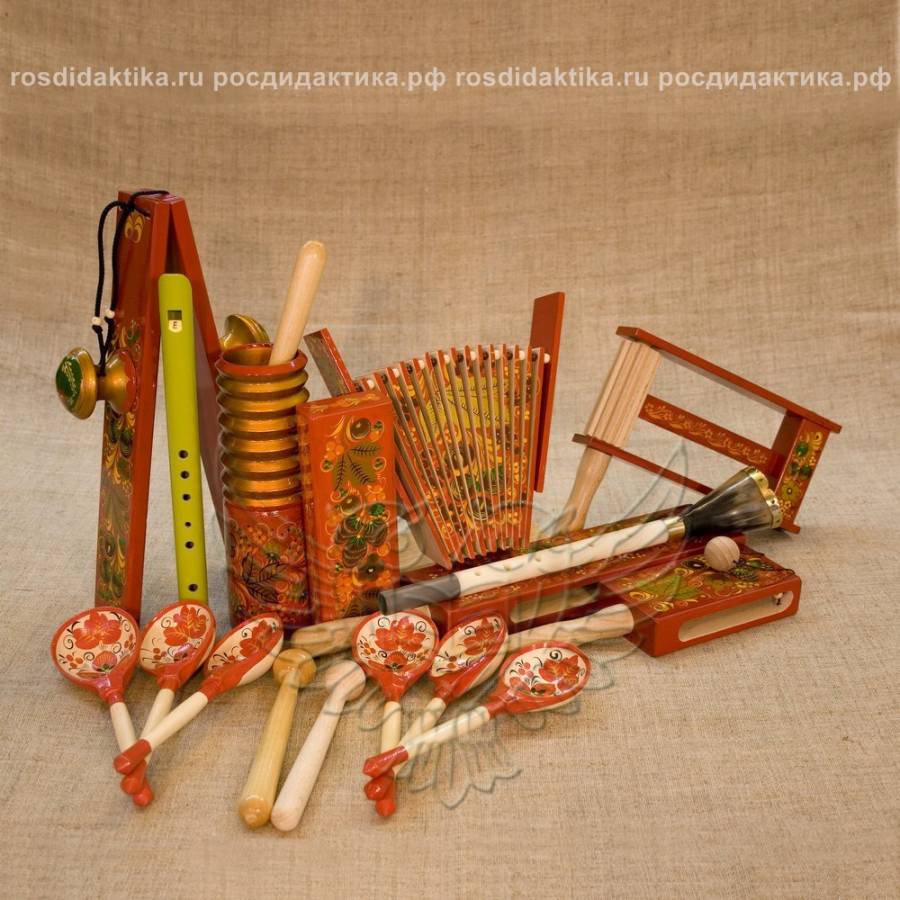Комплект шумовых музыкальных инструментов с художественной росписью "Скоморох" (1 категория)