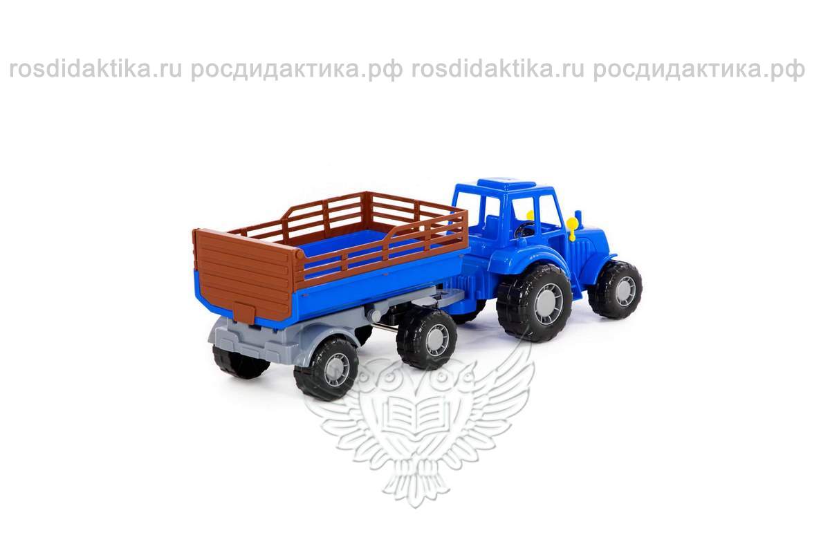 Трактор "Мастер" (синий) с прицепом №2 (в сеточке)