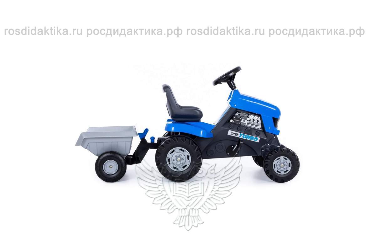 Каталка-трактор с педалями "Turbo" (синяя) с полуприцепом